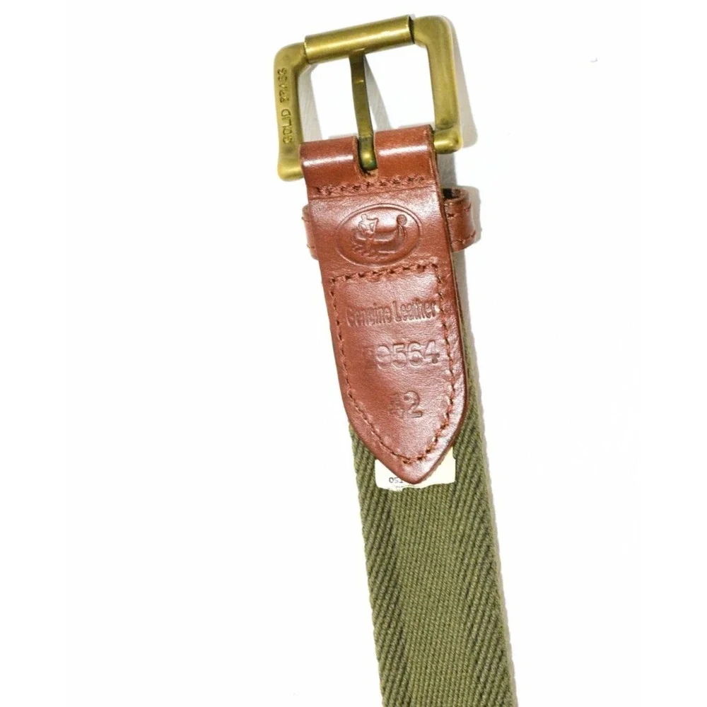 VTG LL Bean Braided Leather Canvas Field Belt Mens 42 Green Brass Buckle USA